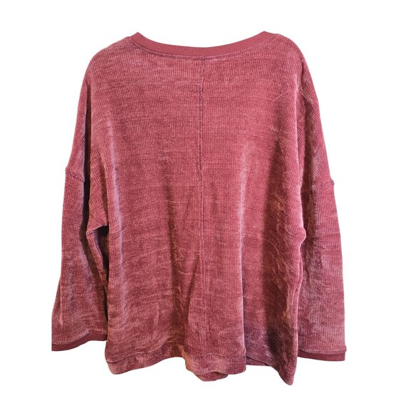 Lukse Womens Dusty Rose Ribbed Texture Long-Sleeve top Velour size 1X New - Picture 2 of 11